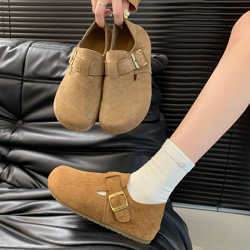 

Retro flat-bottom versatile Boodles shoes - Women's 2025 autumn new style round-toe one-piece slip-on loafers lazy single shoes