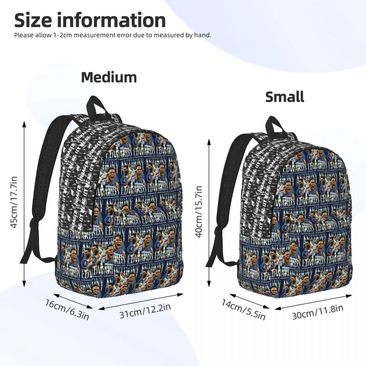 Anthony Edwards Minnesota Basketball Backpack Daypack Large Capacity Children BookBag School Bag Shoulder Bags for Boys Girls