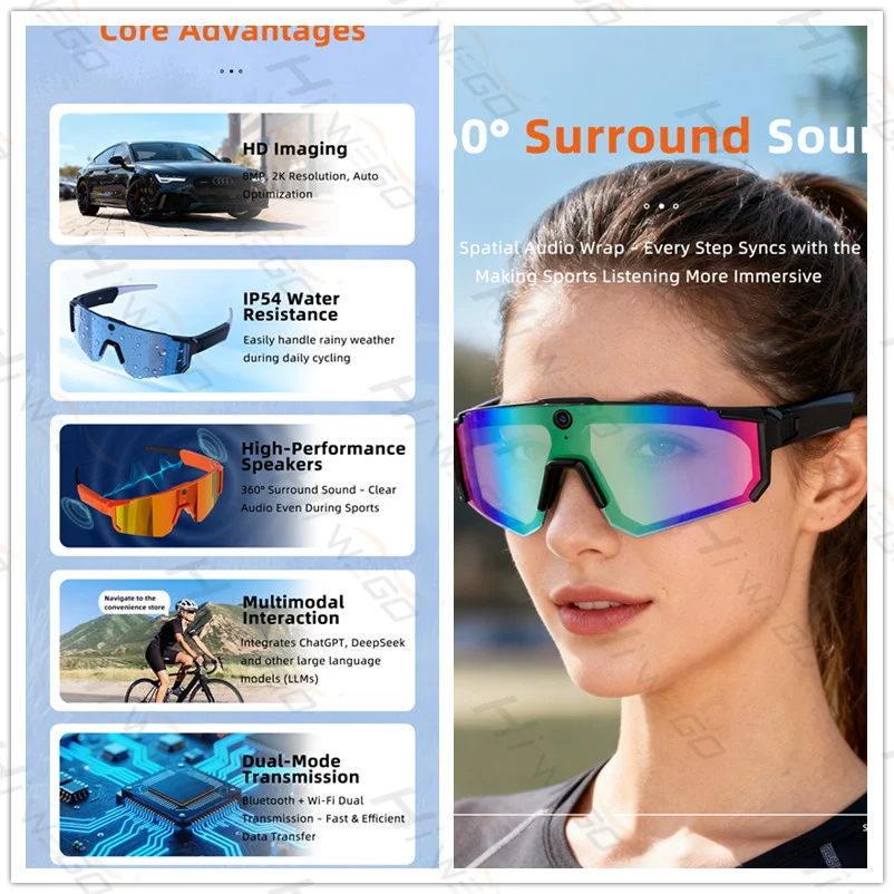 4K Polarized Sunglasses AI Smart HD 800W Camera Bluetooth Call Translation For Men Cycling Anti Glare Driving UV400 IP54 Goggles image 6