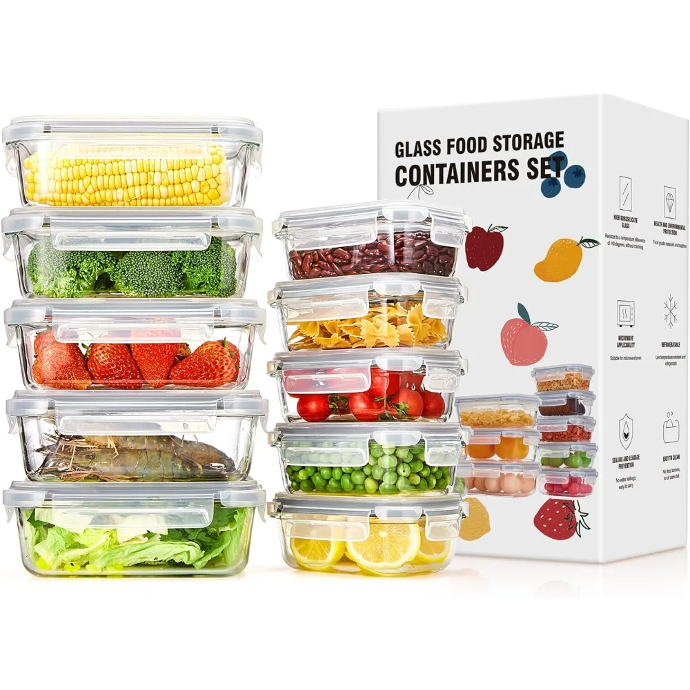 

Glotoch 10 Pack Glass Meal Prep Containers Food Storage Containers with Lids Reusable, Ultra Thick Borosilicate Glass Containers