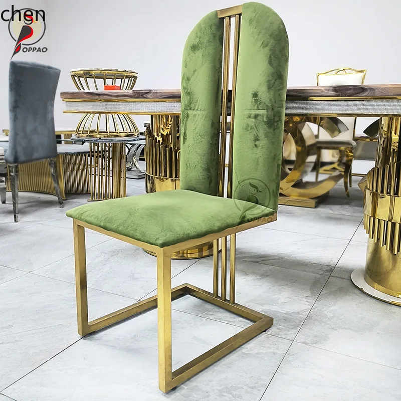 YFY Light Luxury  gold  Steel Dining Chair Hotel   Hall Private Room Chair Hong Kong Style Home Use with Backrest
