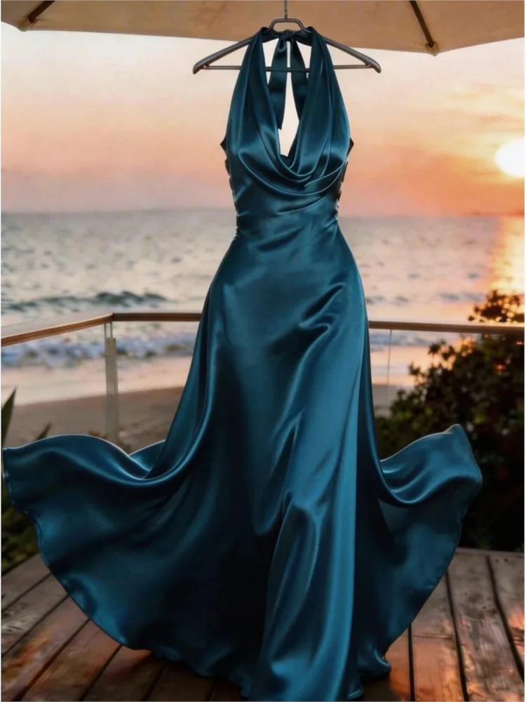 Elegantes Satin-Kleid mit Rollkragen in Unifarbe für Damen, Sommer 2026 Neuheit, Festliches Abendkleid mit Temperament, Locker Geschnittenes Partykleid