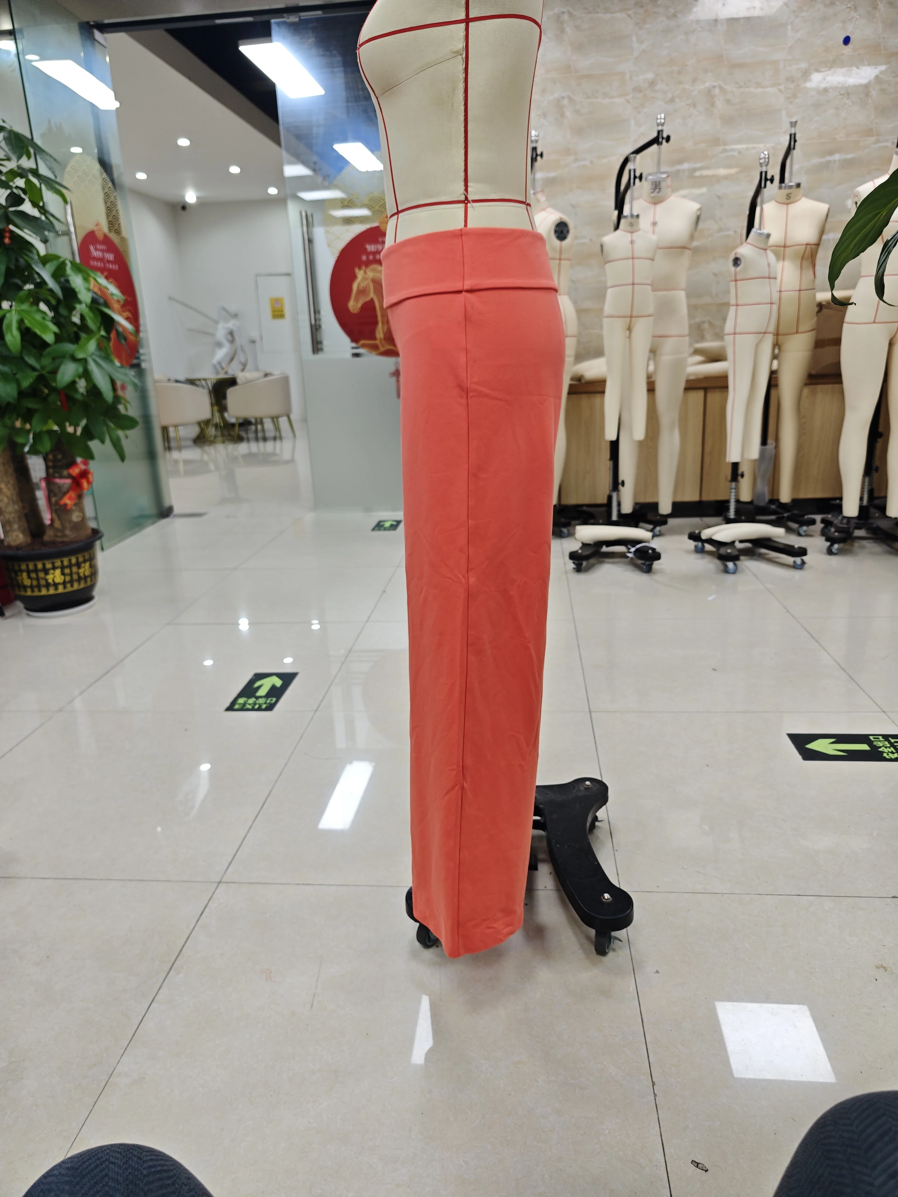 Womens Fold Over Pants Casual Loose Fit Elastic Mid Rise Wide Leg Trousers