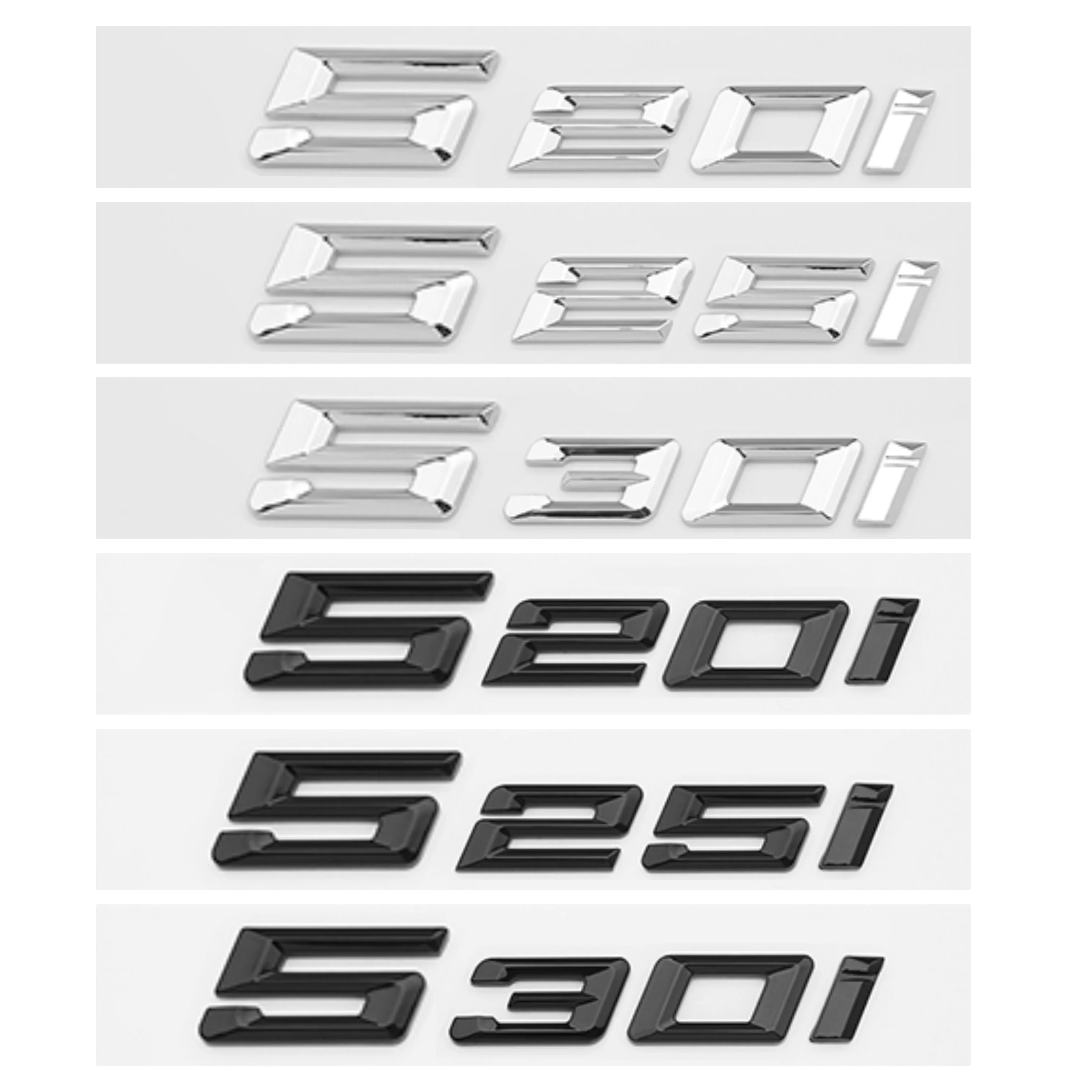 New Glossy Black Chrome Silver 3D Letters Numbers 520i 525i 530i Emblem for Car Trunk Sticker