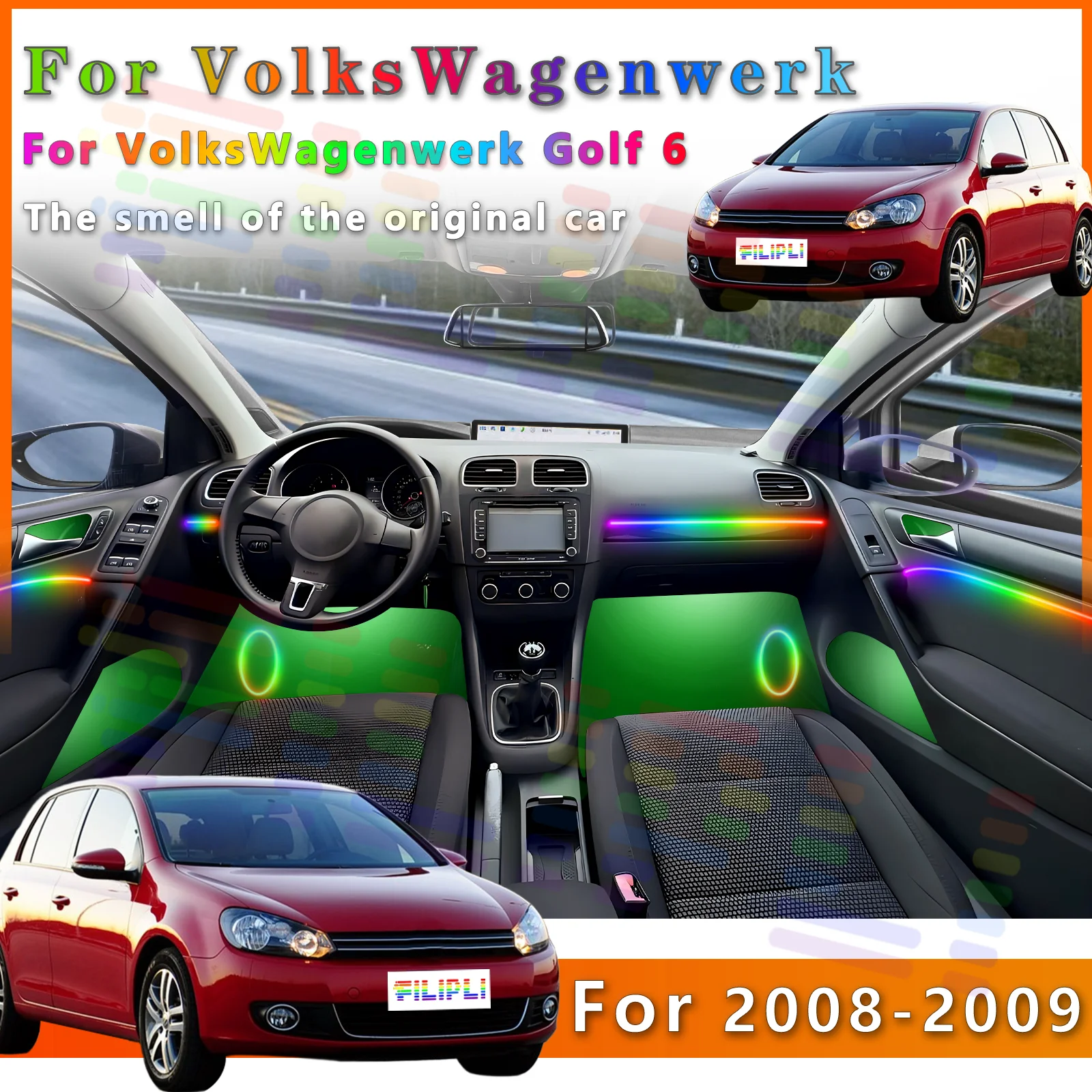 

FILIPLI для VW Golf 6, декоративная светодиодная лента RGB Symphony с динамическими 64-цветными режимами для более энергичного вождения