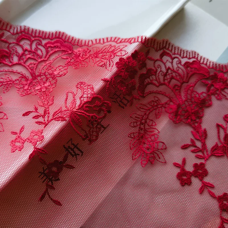 16Yards Red Pink Embroidery Lace Trim Skirt Hem Underwear Sewing Craft DIY Apparel Floral Fabric Lace Lingerie