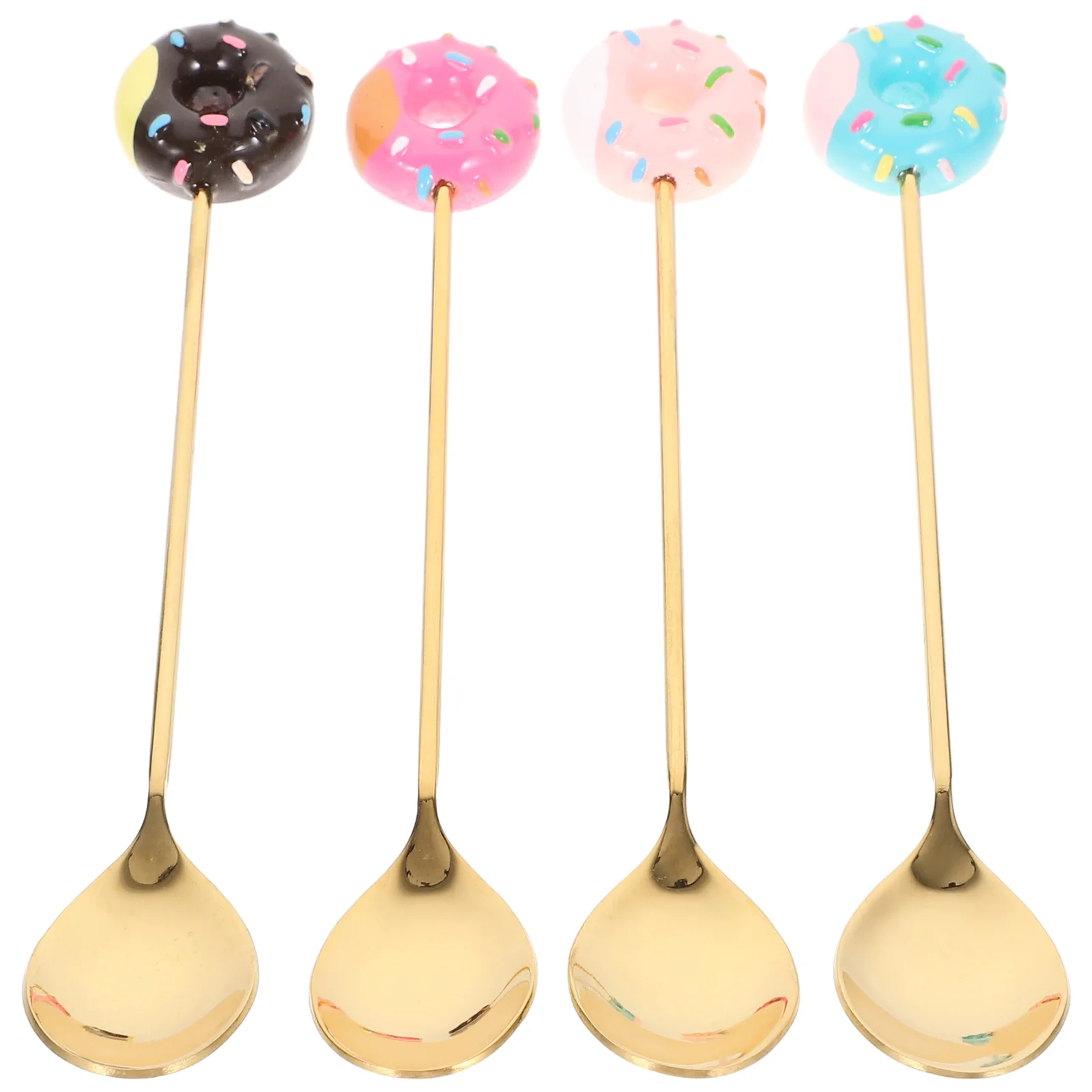 4 Pcs Stainless Steel Spoon Donut Macaron Dessert Kids Set 4pcs Spoons Home Coffee Scoop Ice Cream Resin Mixing Child