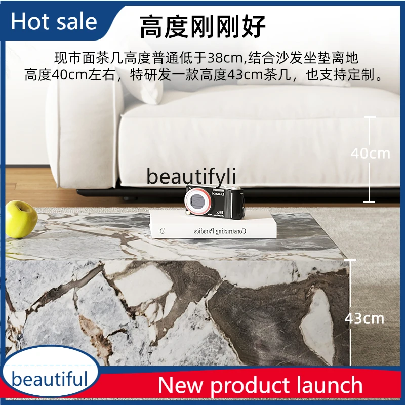 

cqy French Ocean Storm Luxury Stone Rectangular Natural High-End Marble Modern Minimalist Coffee Table