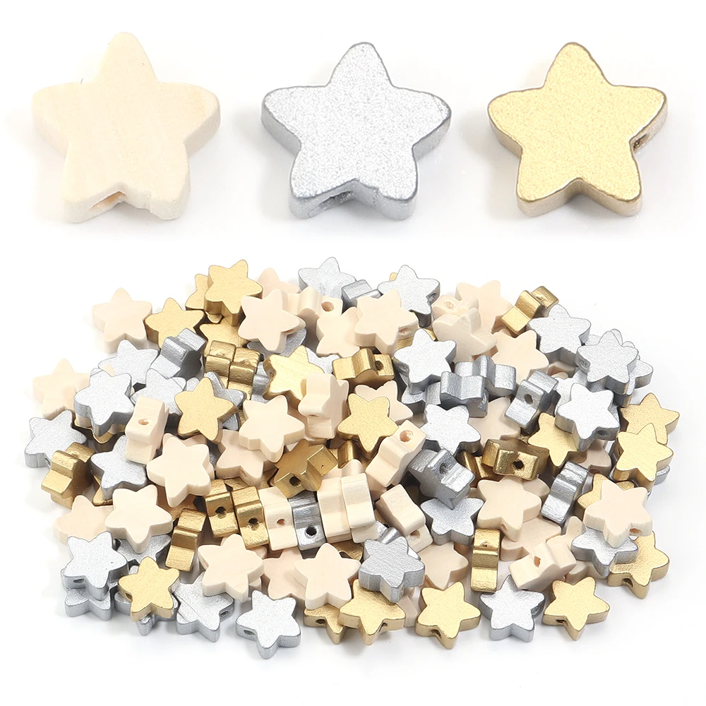 50 Stück 15 mm natürliche Holzperlen, fünfzackige Sternform, lose Distanzperlen für Schmuckherstellung, DIY-Armband, Halskette, Zubehör