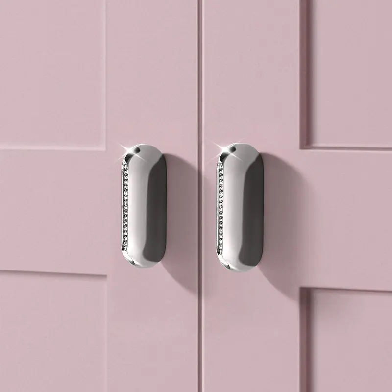 Crystal Cabinet Door Handle Simple European Light Luxury Zinc Alloy Wardrobe Handle Personalized Round Arc-shaped Drawer Handle