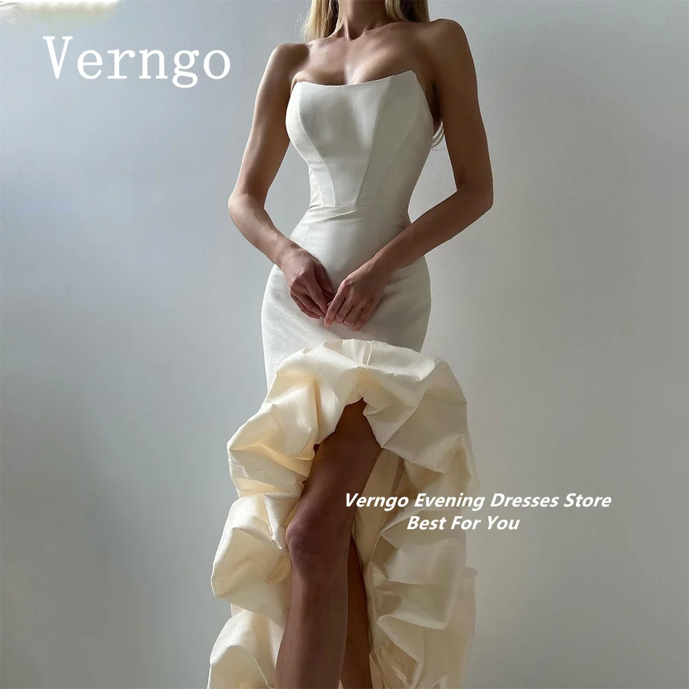 Verngo-vestido de noche de sirena marfil, vestido de fiesta Sexy sin tirantes, vestidos de graduación ajustados simples, vestido Formal largo hasta el suelo personalizado