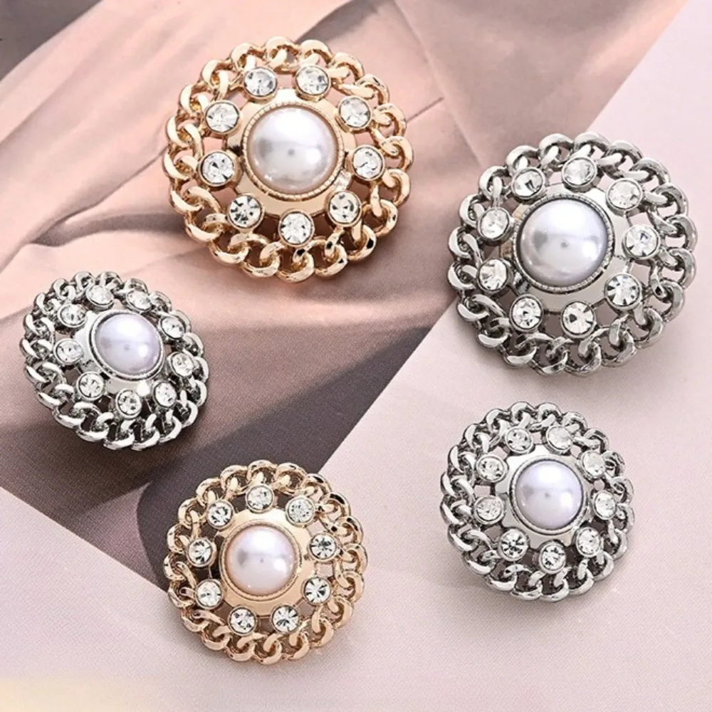

3pcs Pearl Round Hollow Chain Edge Sweater Dress Knit Cardigan French Metal Buttons Zinc Alloy Accesorio De Costura Sewing