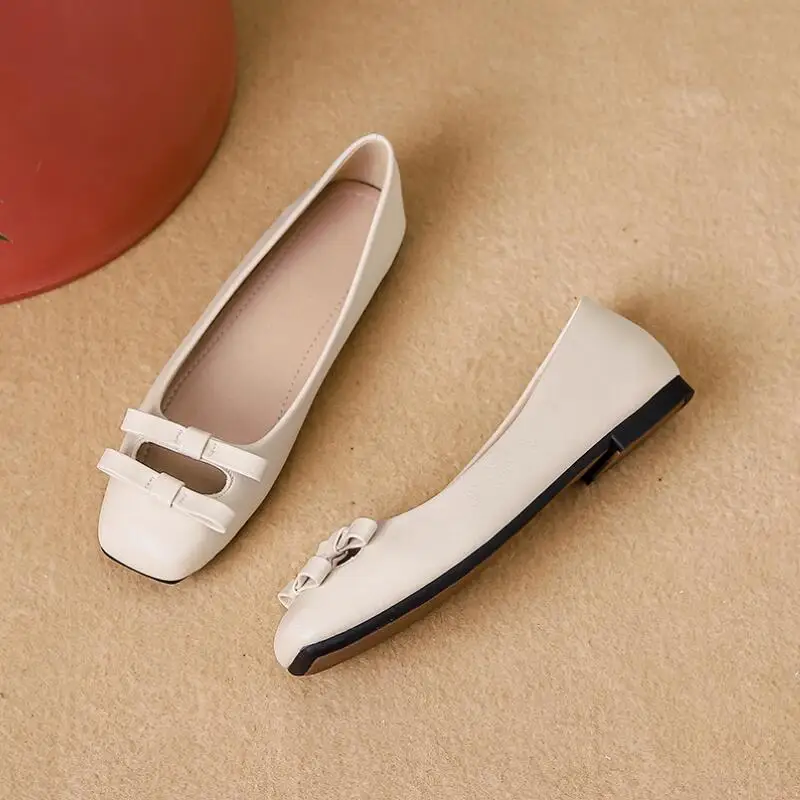 Summer New Loafers Women Flat Heel Shoes Fashion Hollow Out Shallow Ladies Design Bow Square Toe Grandma Soft Shoes Ballerina image 5