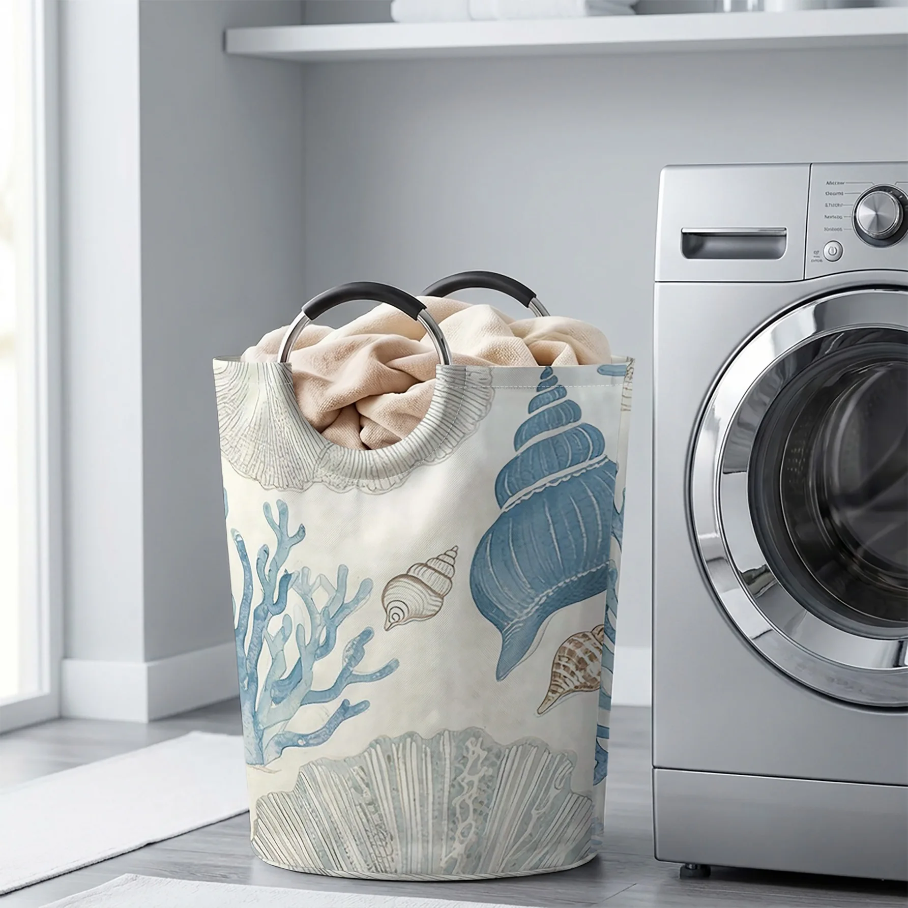 Ocean Shell And Coral All‑Over Print Handheld Storage Basket, For Laundry, Bedroom & Home Sundries Storage