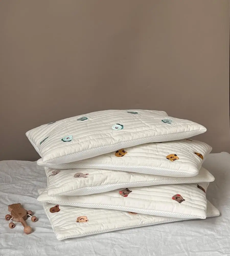 1 piece baby pillow baby nap pillow embroidered cartoon animals pure cotton sweat-absorbent breathable newborn soft flat pillow