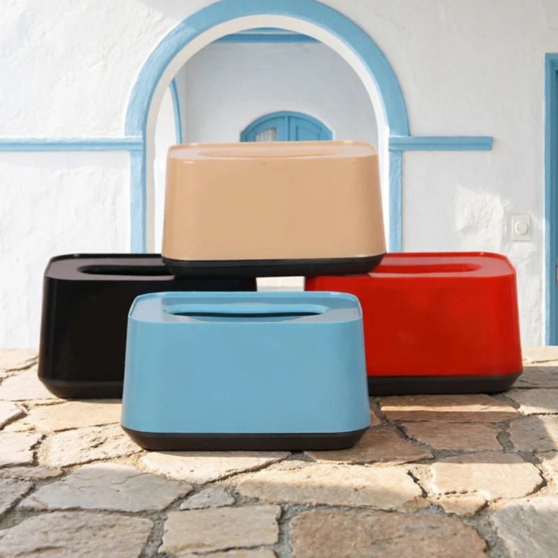 1Pc Plastic Tissue Box Square Solid Color Paper Towel Storage Box Durable Tissue Case Organizer Home Use Simplicity