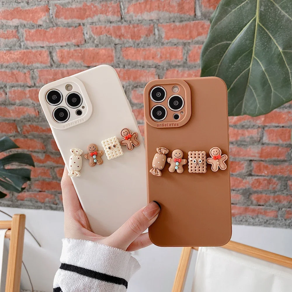 Cute Cartoon Gingerbread Man Soft Phone Case for Iphone 12 13 14 15 16 Pro Max X XR 7 8 Plus Camera Protective Ultra-thin Cover