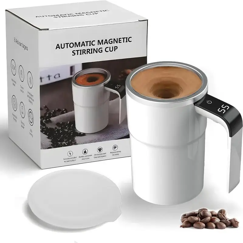 Caneca de café com agitação magnética, elétrica, recarregável, autoagitadora, com termômetro lcd, para leite, cacau, escritório, cozinha, viagem