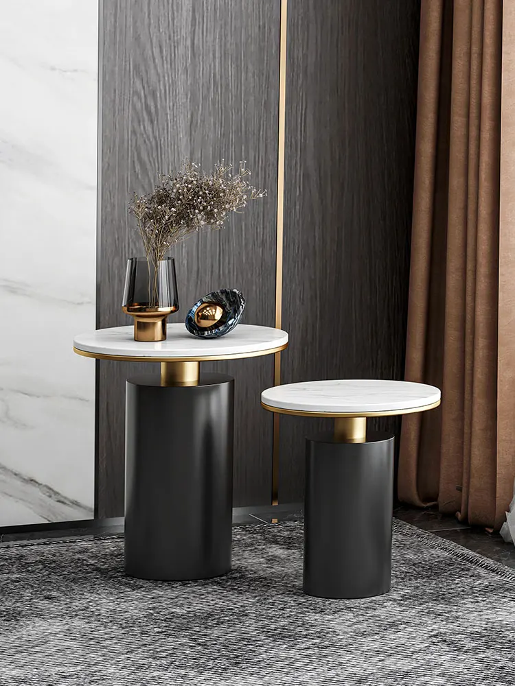 

Light luxury edge rock slab corner modern simple living room sofa side table side cabinet balcony small round table bedside