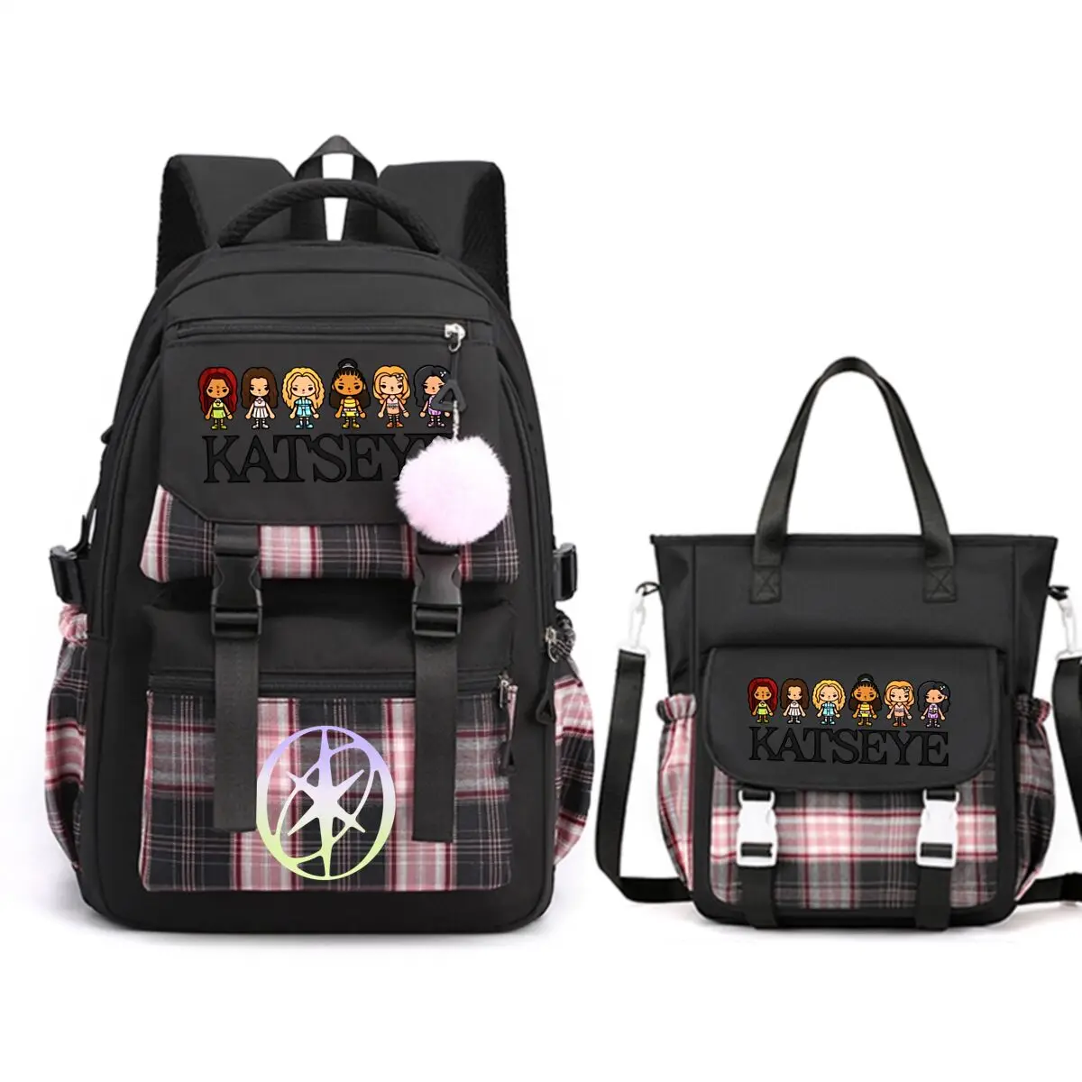 Y2K Katseye Backpack Girl Team Printed School Bag Outdoor Travel Bagpack with Crossbody Shoulder Bag Women Lightweight Mochilas