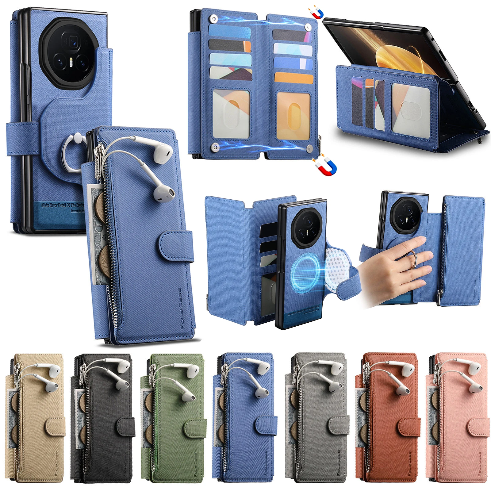 Etui na Honor Magic V3 5G 2 w 1 Magnetyczne Skórzane Bezprzewodowe Ładowanie Karty Kredytowe Uchwyt Pierścień Portfel Składane Odporne na Wstrząsy — zdjęcie produktu 2