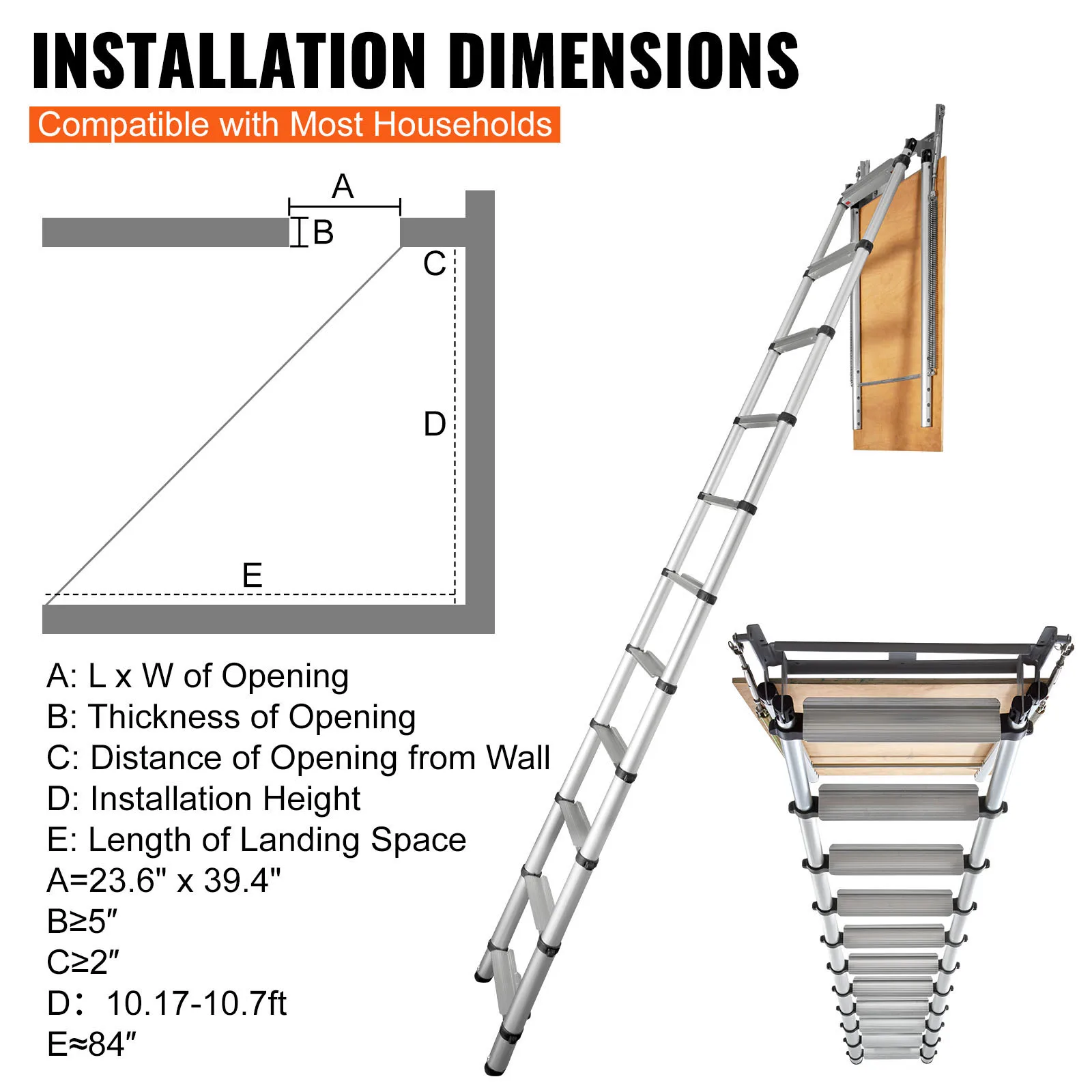 Attic Ladder Telescoping, 350-pound Capacity, 39.37