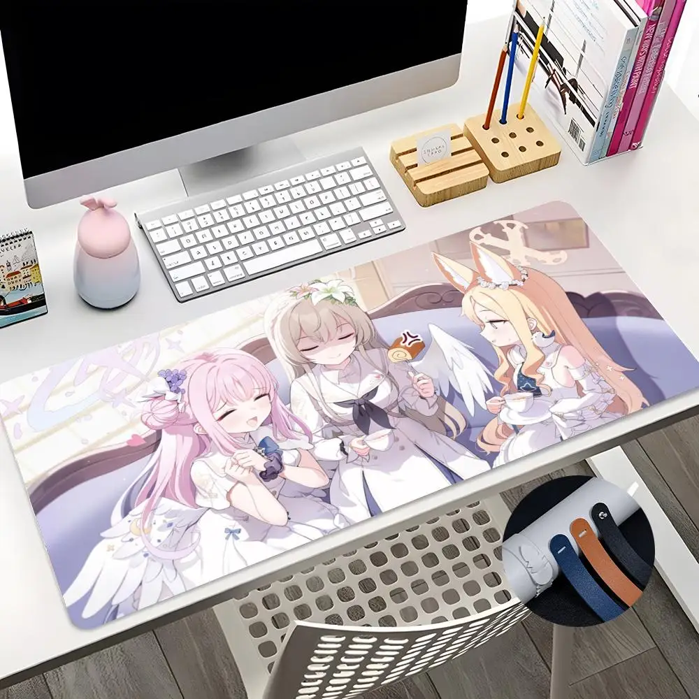 Imagem -05 - Anime Azul Arquivo Mouse Pad Menina Bonito Tamanho Grande Office Desk Protector Mat Couro pu Impermeável Desktop Gamer 600x300