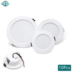 LED embutido Downlight para iluminação interior, lâmpada do teto, Refletor branco quente e frio, 5W, 9W, 12W, 15W, 18W, AC 110V, 220V, DC 12V, 24V, 10 PCs/lote