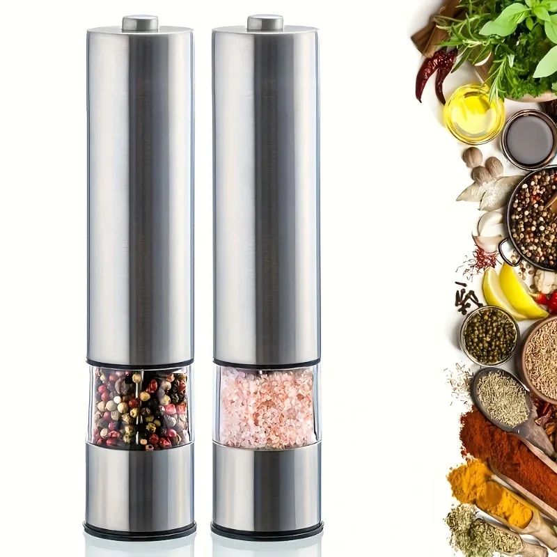 

Electric Salt Pepper Grinder Set One Handed Operation Stainless Steel Spice Mill With Light Automatic Pepper Grinde for Kitchen
