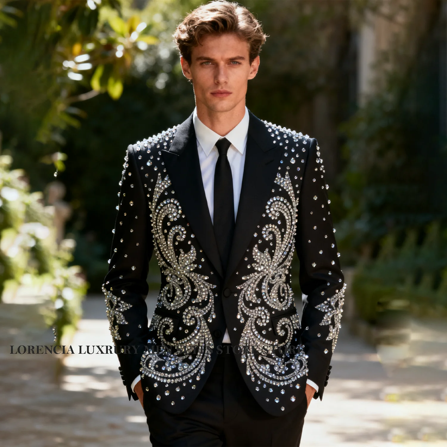 

Смокинги с бриллиантовым орнаментом, индивидуальные комплекты из 2 предметов, мужские костюмы с остроконечными лацканами, мужские квадратные пиджаки для свадьбы, жениха, trajes para hombre