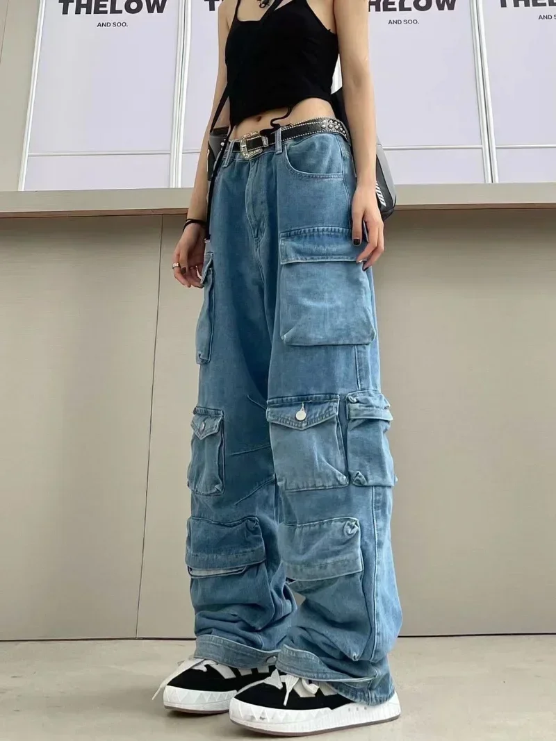 High street fashionable high waisted jeans minimalist casual wide leg pants