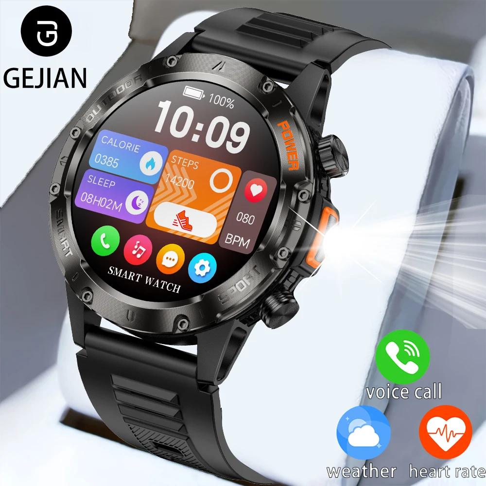 

GEJIAN 2025 New Men's Smart Watch LED Flashlight Heart Rate Sleep Monitoring IP68 Waterproof Bluetooth Call Women's Smartwatch