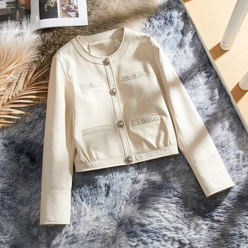 Takiyane – veste en cuir véritable pour femme, manteau à col rond en peau de mouton, à la mode, nouvelle collection printemps-automne, SGG1041
