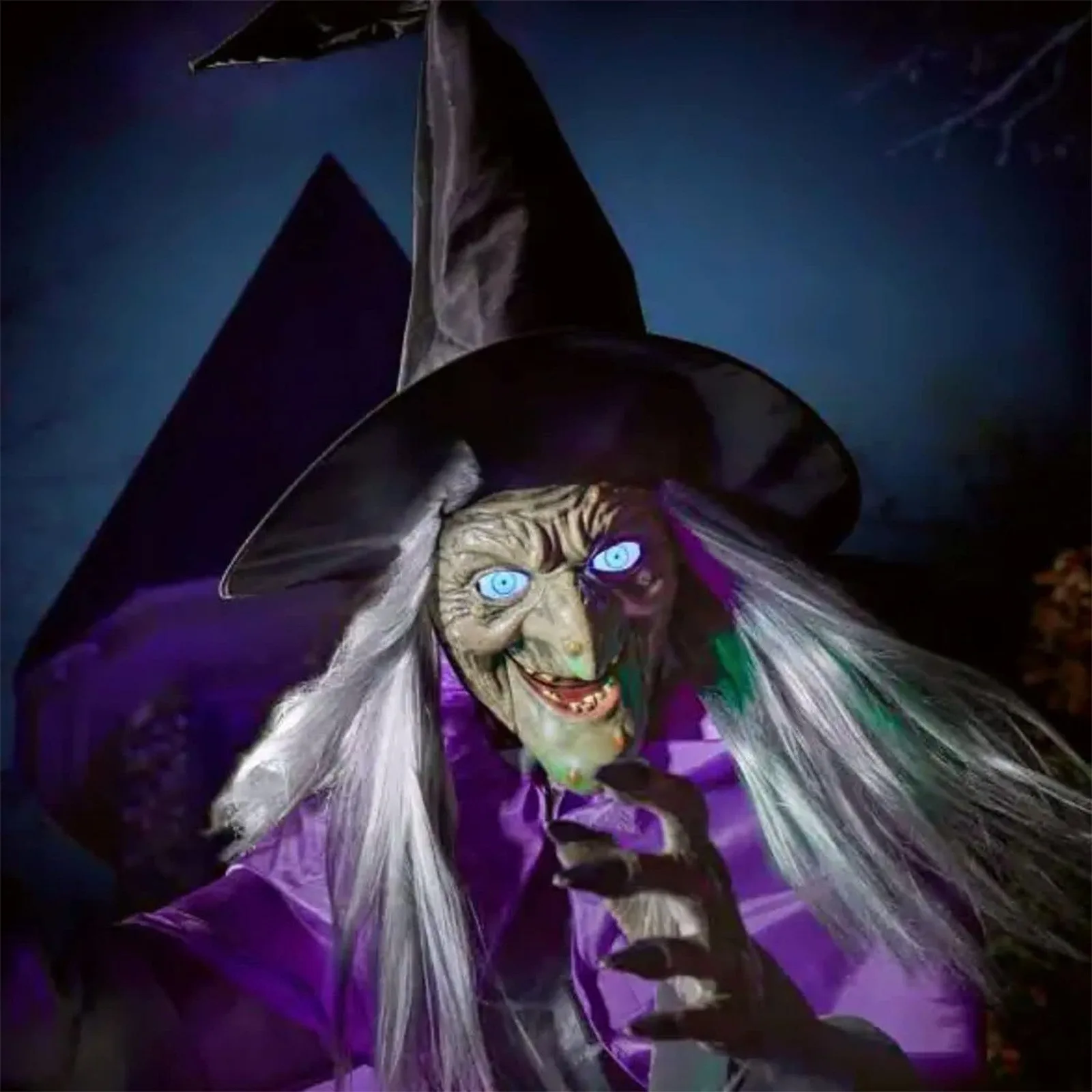 Spooky Halloween Decor Life Size Talking Witch Purple Outdoor Spooky Animatronic Witch Sound Activation Halloween Decoration view 2