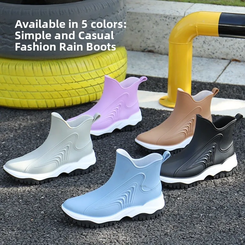 

Fashionable Adult Rain Boots Short Cuffed Fleece Waterproof Anti-slip Outdoor Ladies Washing Car Shoes Easy to Wear And off