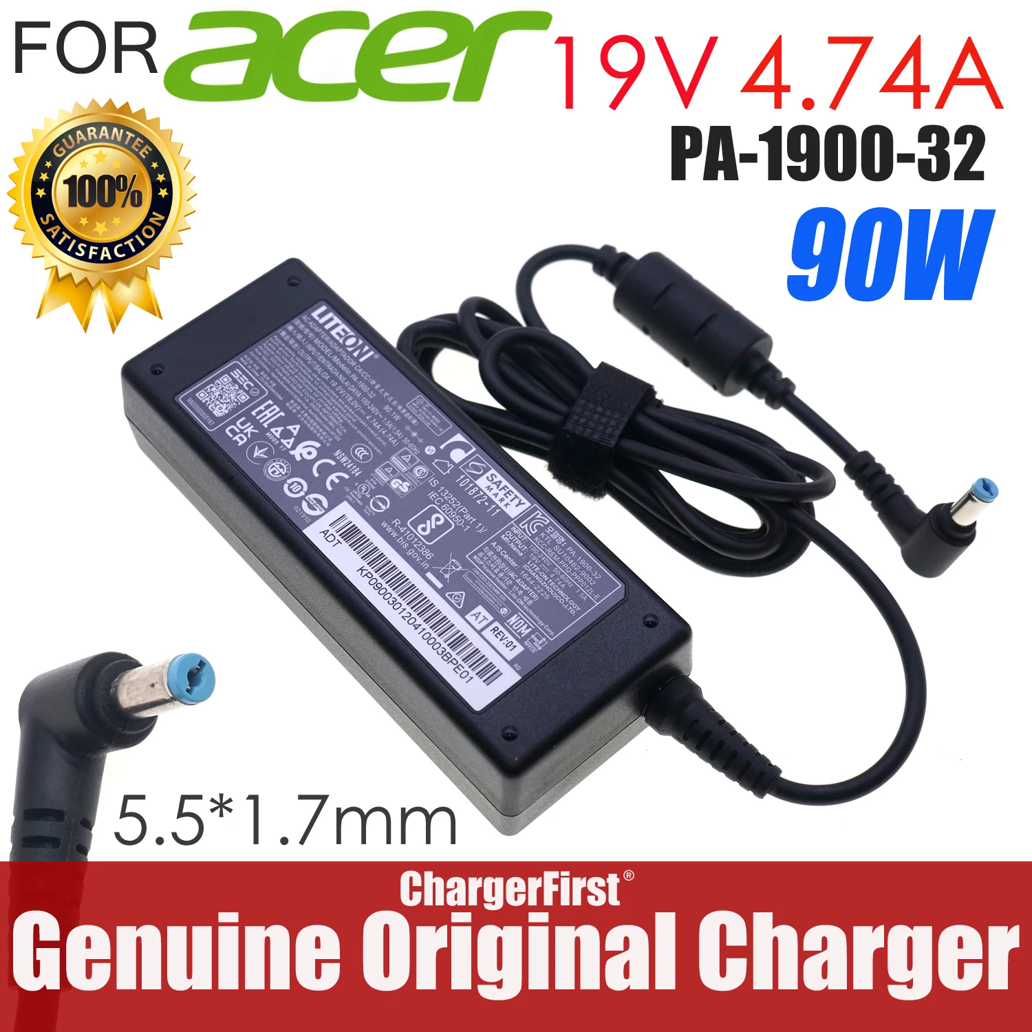 純正liteon-pa-1900-32-90w-19v-474a-acアダプター-acer-aspire-3610-5735-1410-4741g-ノートパソコン用-pa-1900-34-a10-090p3a-adp-90md-h