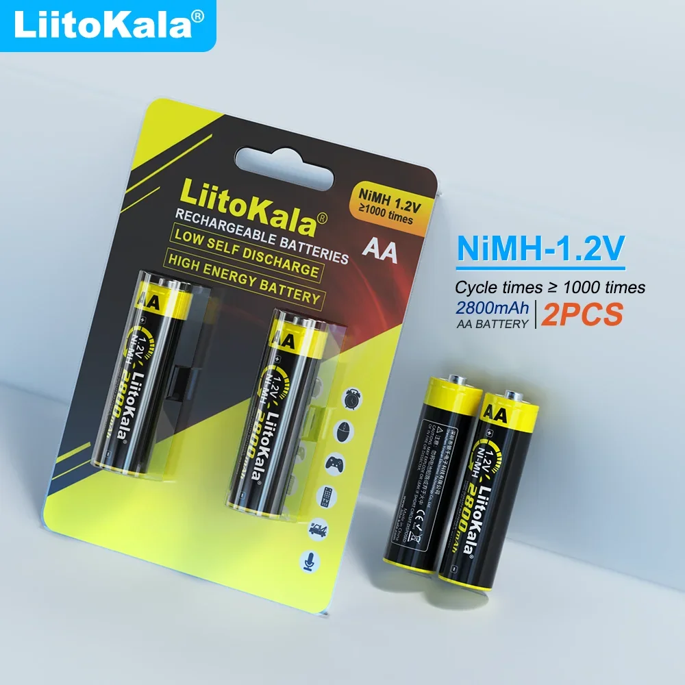 قدرة عالية LiitoKala 1.2 فولت ni-mh AA 2800 مللي أمبير بطارية قابلة للشحن للعب الموازين الإلكترونية خلايا التحكم عن بعد 2 قطعة/بطاقة