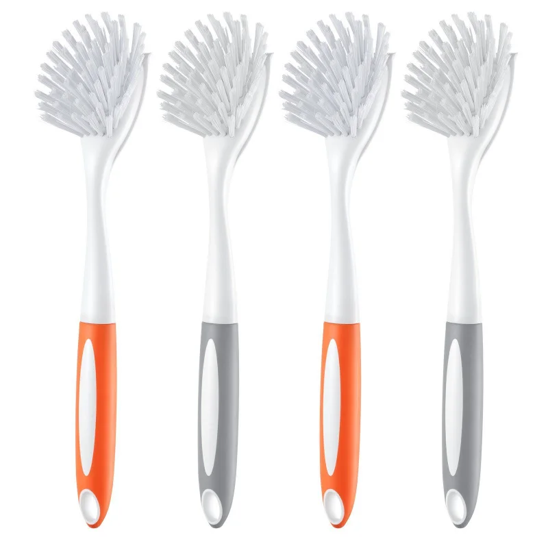 

4-Pack Gray Orange Dish Brushes with PP Handle Curved Bristles for Kitchen Cleaning for Pots Pans Sink Stove Shipping from USA