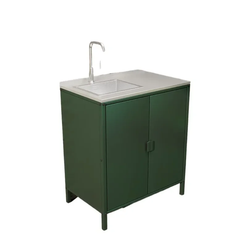 Outdoor Stainless Steel Integrated Sink Cabinet Utility Locker with Operating Table Accent Furniture for Home Courtyard Balcony