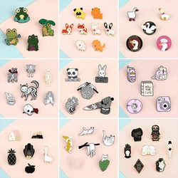 4-8Pcs/Set Cartoon Brooches Funny Cat Dog Frog Panda Rabbit Enamel Pin Punk Skull Heart Dagger Lapel Badge Bag Jewelry Wholesale