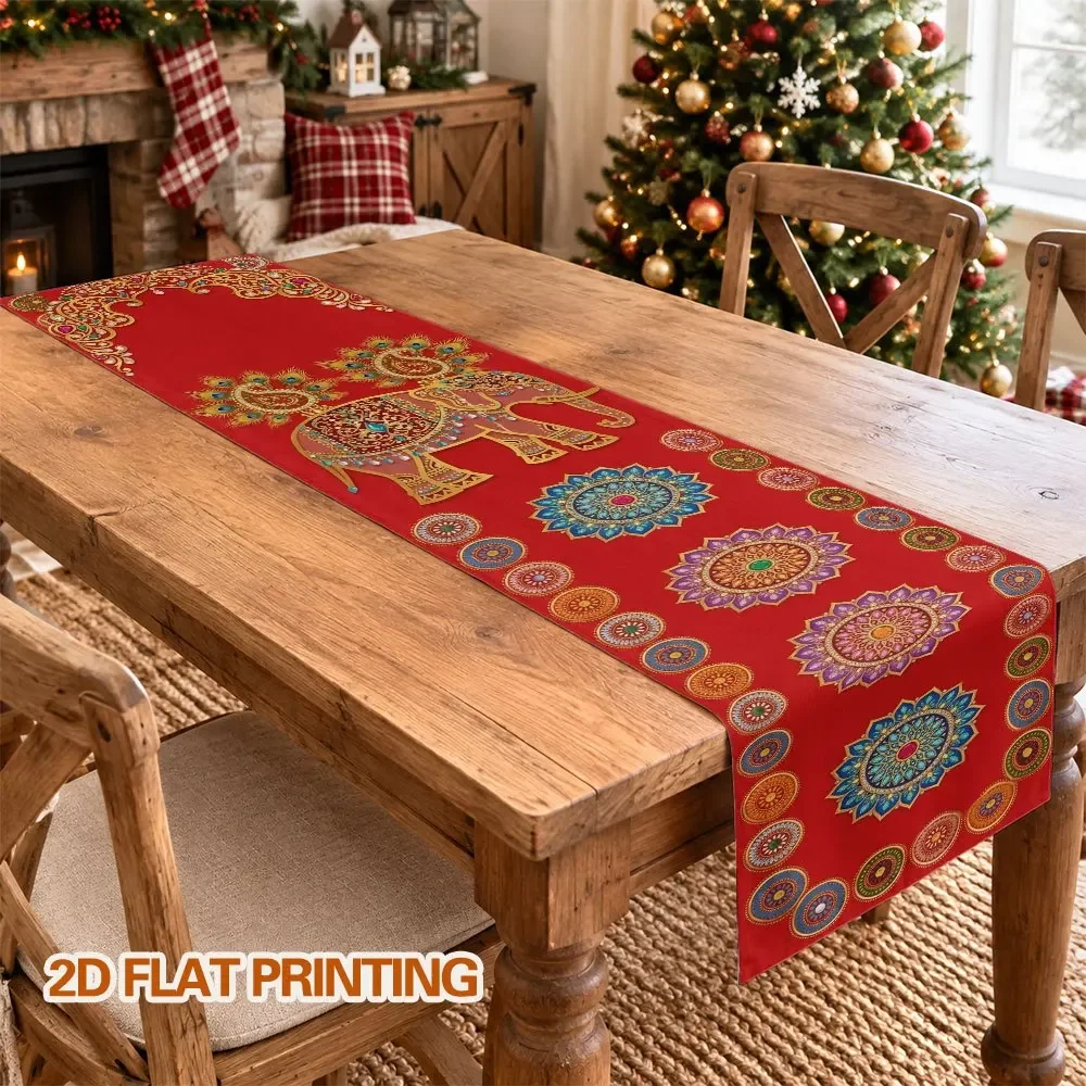 Dining Table Runner 3D Poinsettia White Rose Flower Velvet Look Winter Holiday Sideboard Cabinet Cover