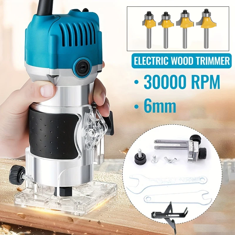 

800W Electric Wood Router Woodworking Electric Trimmer Engraving Slotting Trimming Carving Router With 6.35mm Milling Cutter