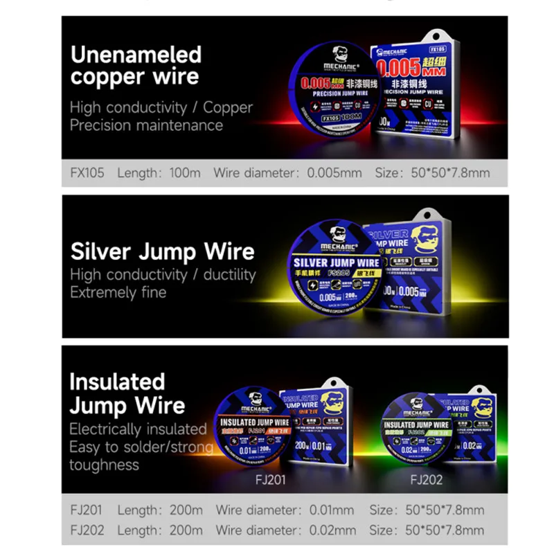 MECHANIC FX105 сверхтонкий изолированный соединительный провод для материнской платы мобильного телефона, процессор, печатная плата FPC, быстрый зубец, без сопротивления, ремонтная линия Fly Line
