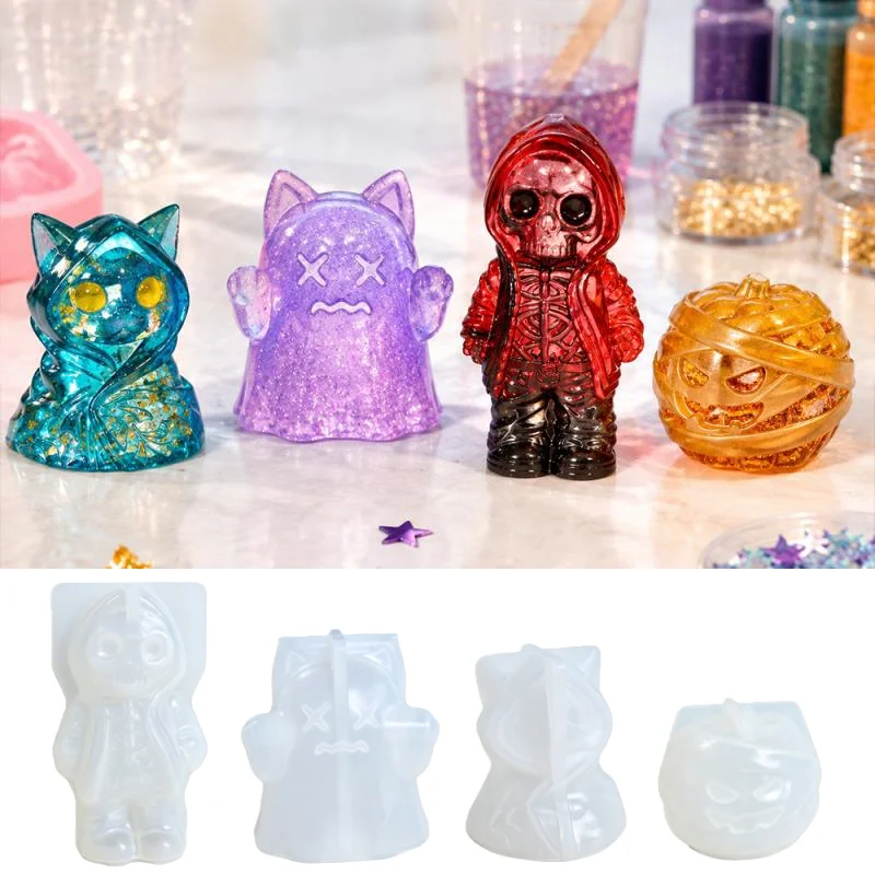 Halloween Series Silicone Mold DIY Ghost Skeleton Pumpkin Cat Shape Candle Crystal Epoxy Resin Molds Plaster Ornament Crafts