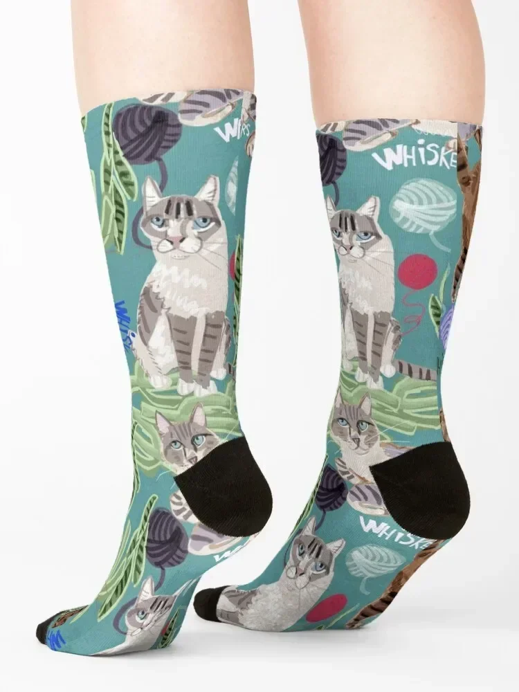 القطط شعيرات وغزل كاديت الجوارب الزرقاء الفاخرة السنة الجديدة ساخنة مجموعة رجل الجوارب المرأة الطابق مجنون مضحك الهدايا الرجال الجوارب النسائية #4