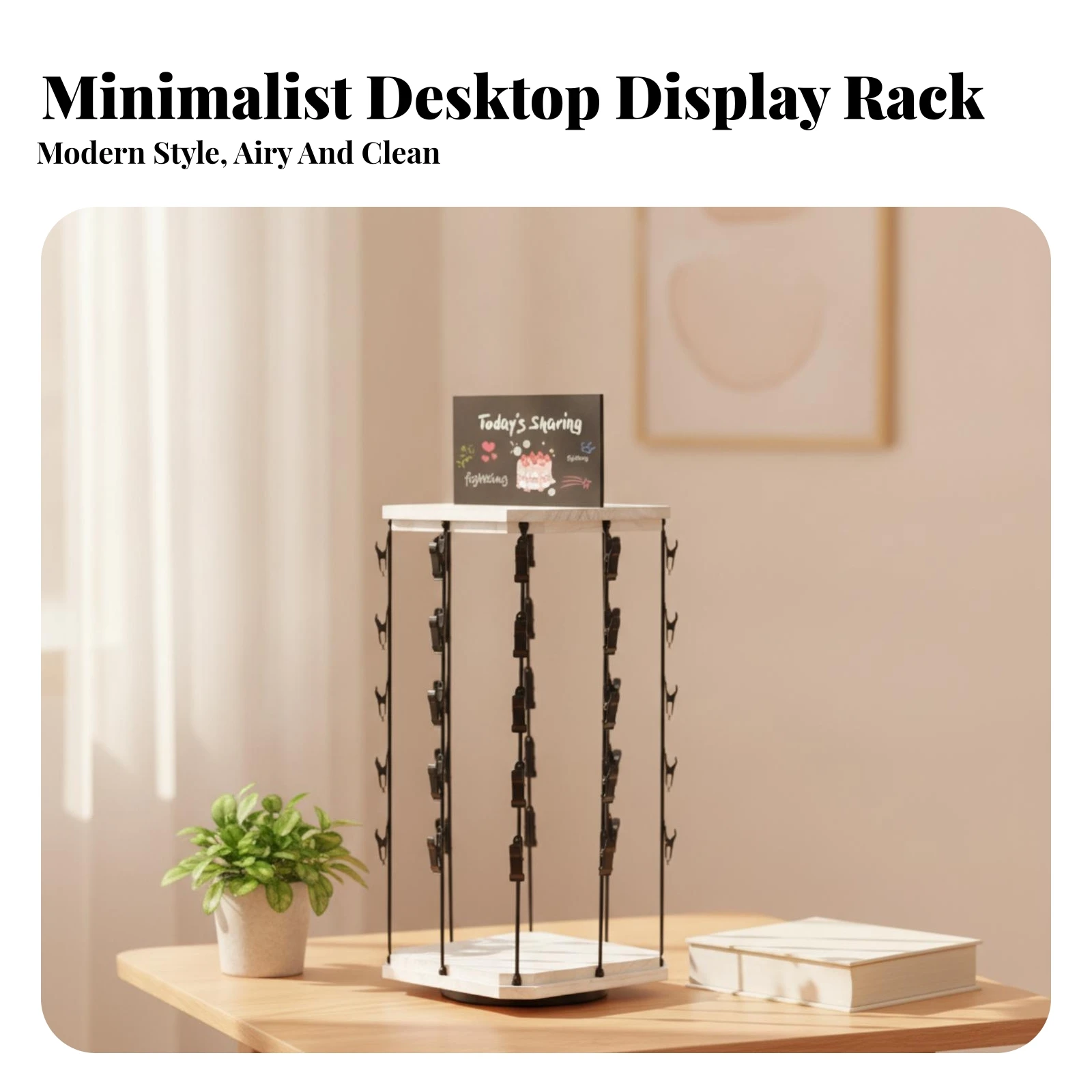 Rotating Snack Rack with Clips Stable Wooden Snack Display Rack Countertop Chip Stand Vertical Smooth for Vendors