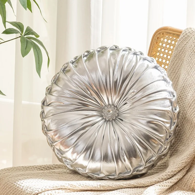 2025 New Circular Nordic Ins Style Solid Color Sequins Wheel Pillow Sofa Cushion Bedside Window Cushion Pumpkin Pillow