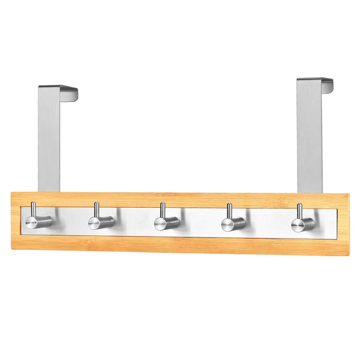 

Bamboo Stainless Steel Over-The-Door Towel Rack With 5 Hooks For Bathroom Closet Laundry