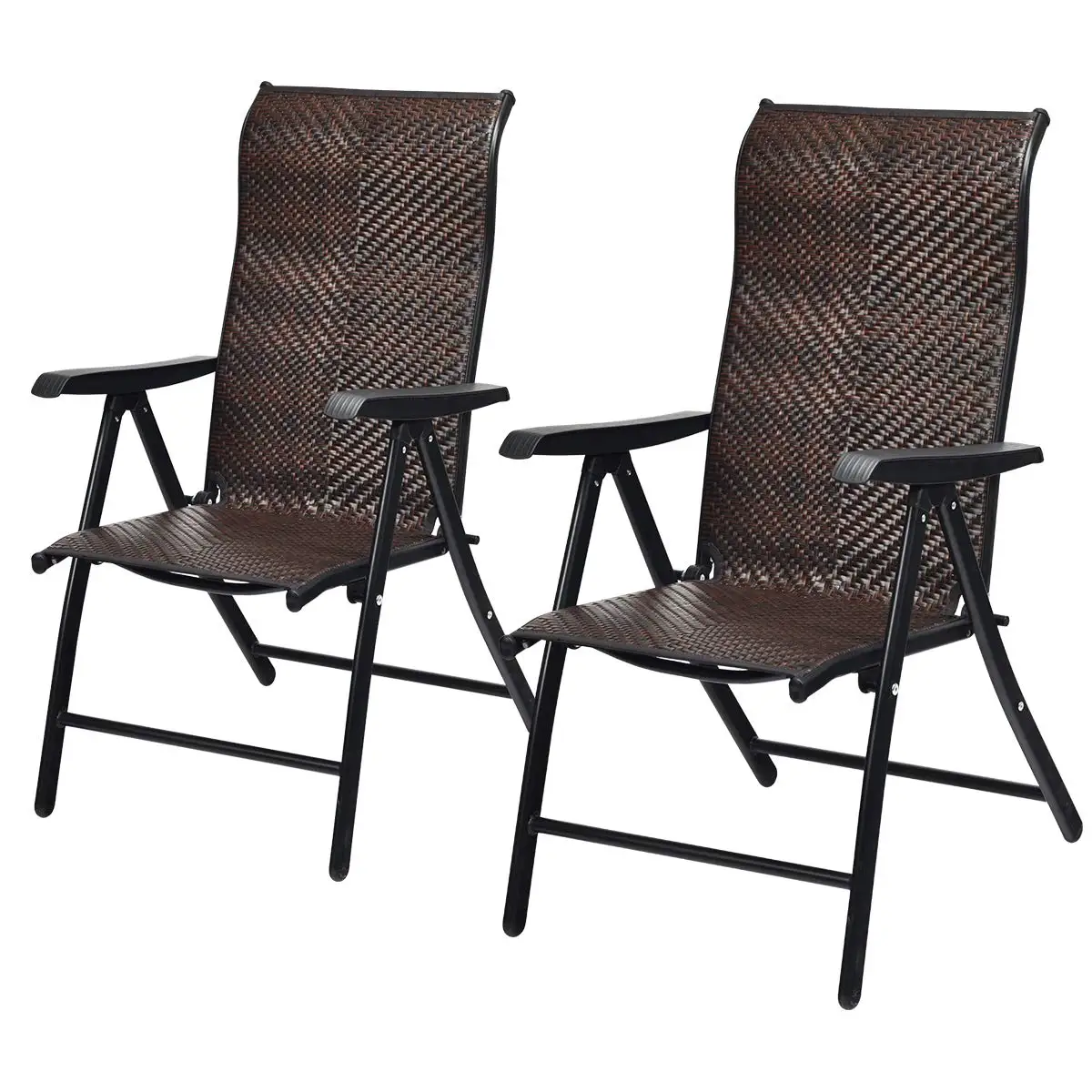

2pc Folding Reclining Rattan Chair Portable Adjustable Back Armrest Patio Garden Balcony 2, Customized