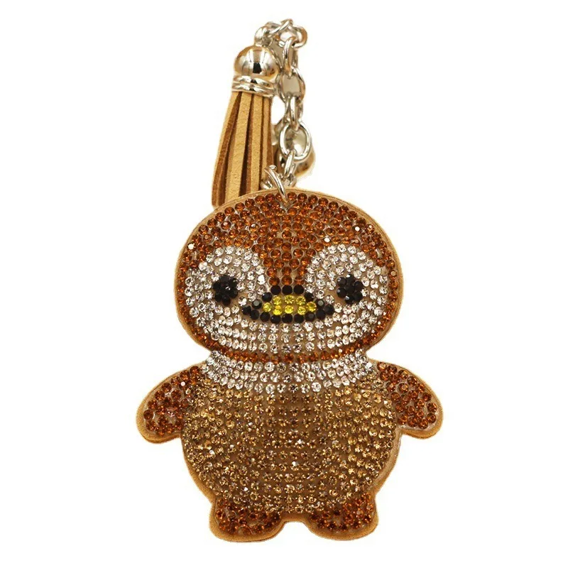 Cute Penguin Shape Crystal Keychain para mulheres, pingente de borla com chaveiro de metal, chaveiro acessórios, moda